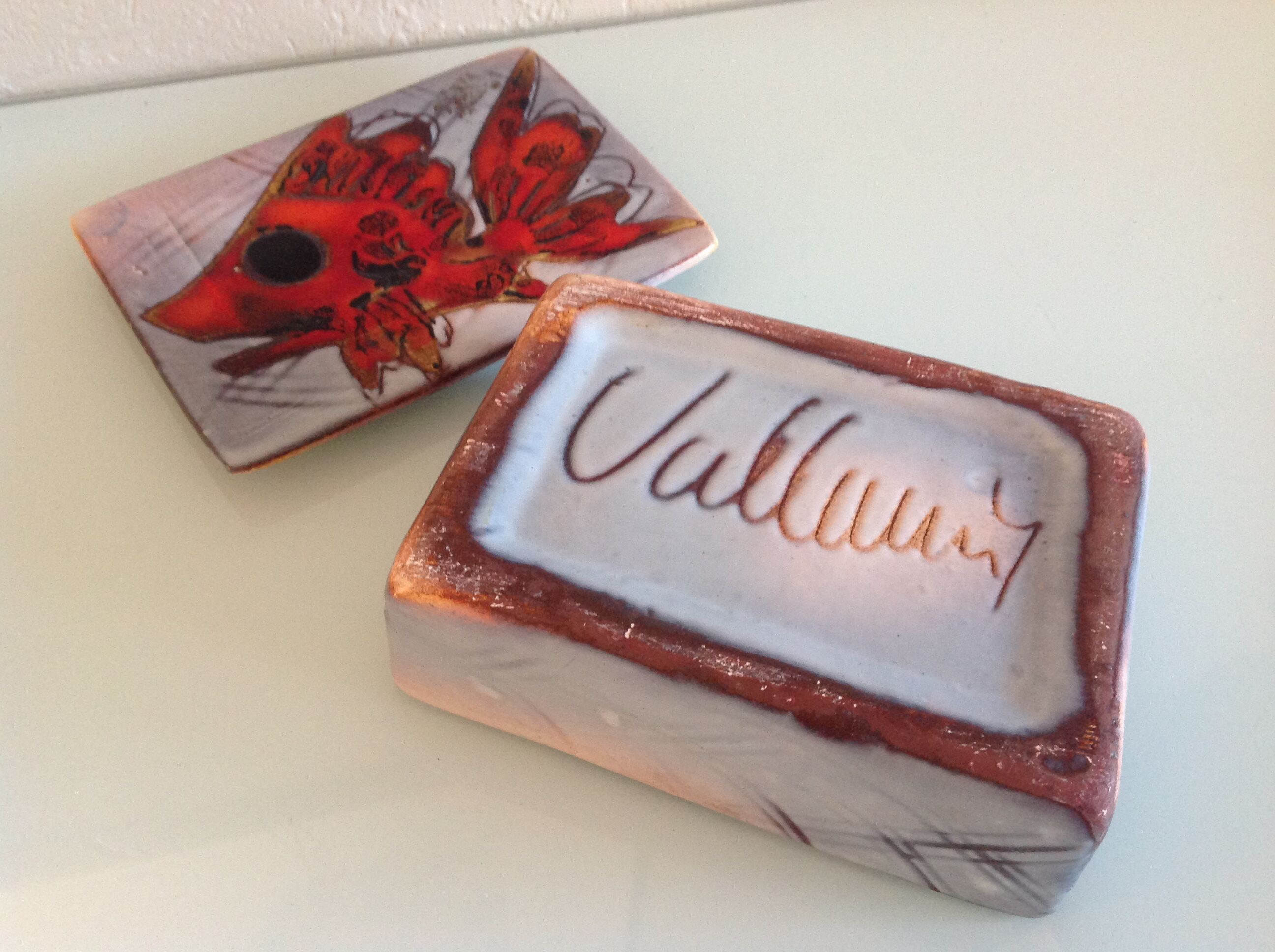 Box in red and gray ceramic of Vallauris / vintage years 60-70