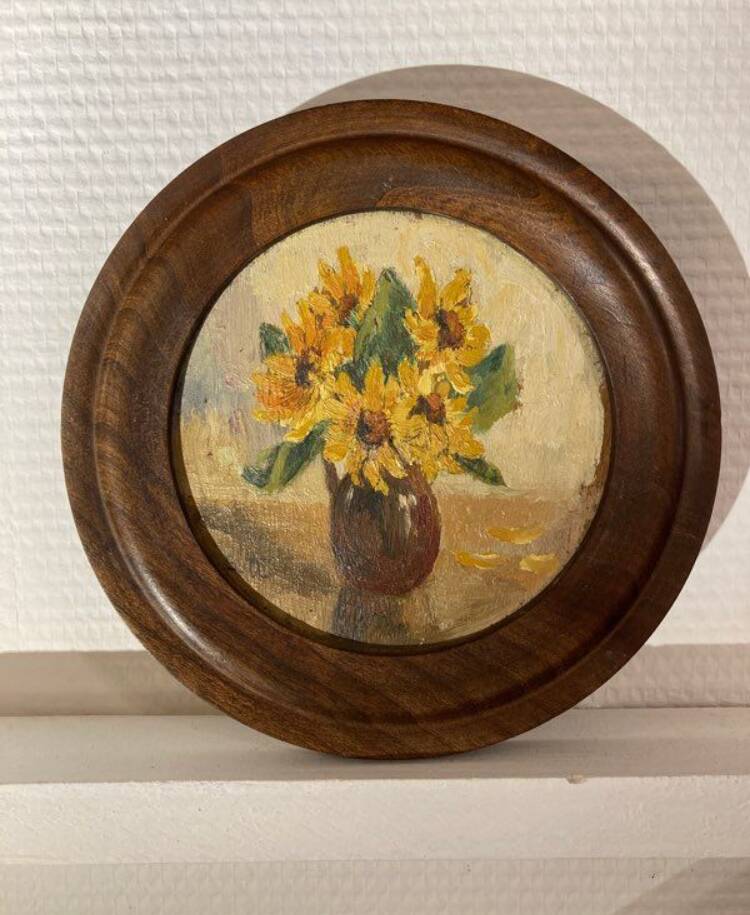 Oil on panel miniature sunflowers