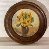 Oil on panel miniature sunflowers