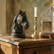 Vintage 1980s glazed terracotta chess knight or horse head.