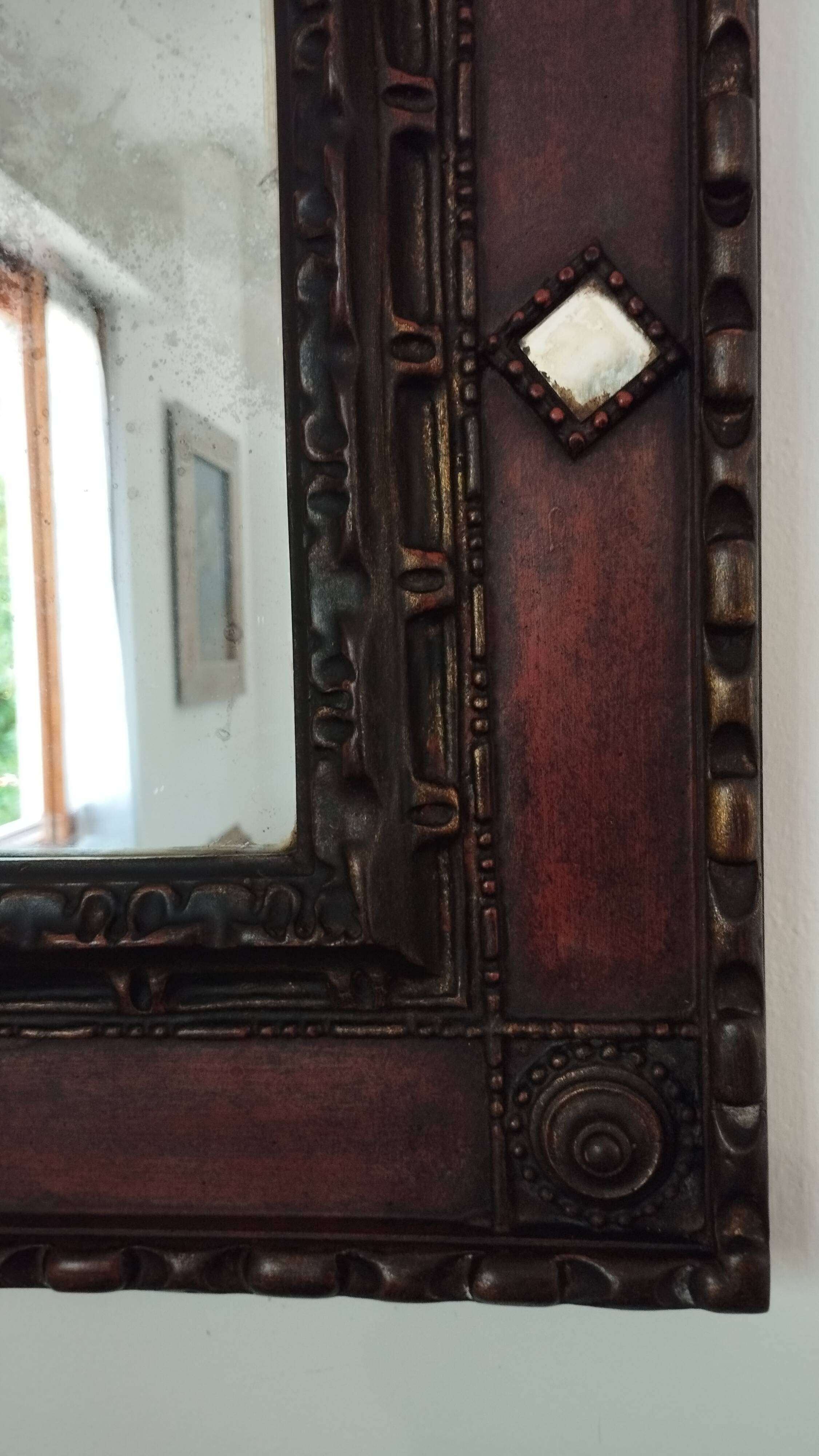 Miroir Palladio Italie 1968, verre vieilli, cadre décoratif sculptural