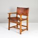 19th century oak and cognac leather brutalist castellana spanish armchair