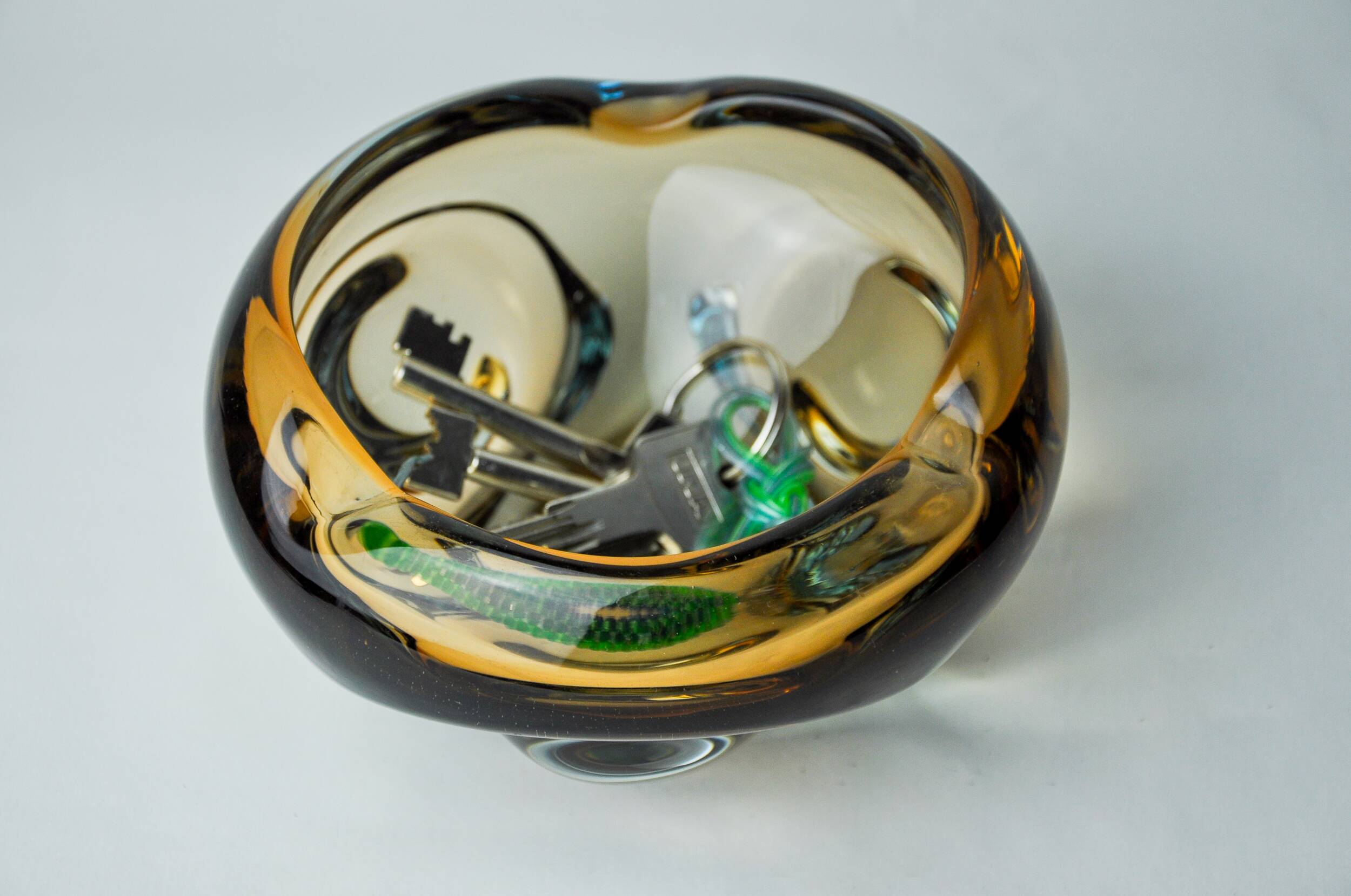 Cendrier Sommerso marron et bleu par Seguso, verre de Murano, Italie, 1970