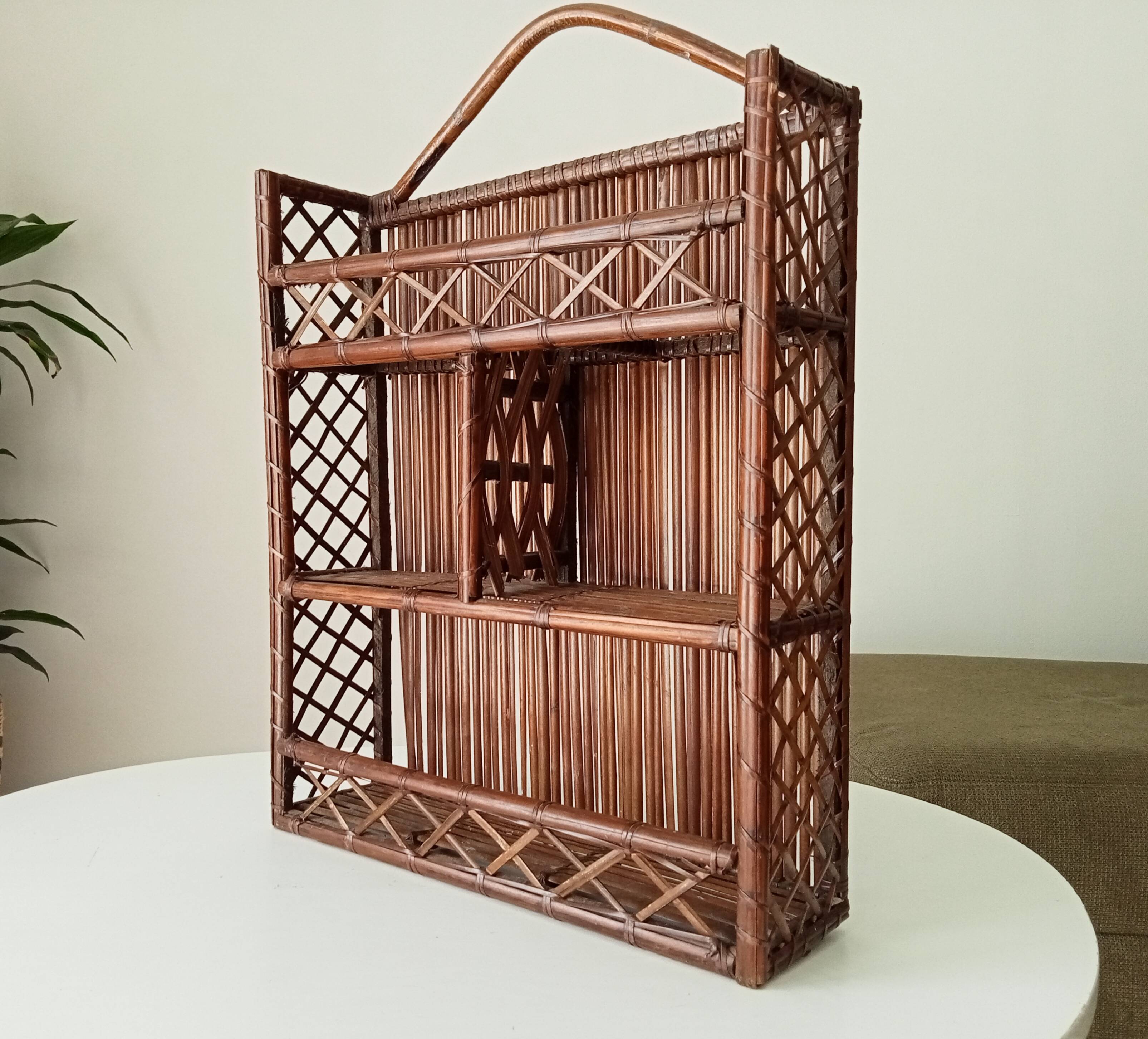 Vintage bamboo and rattan wall shelf from the 70s