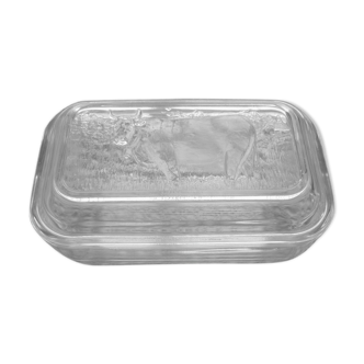 Glass butter lid dairy cow
