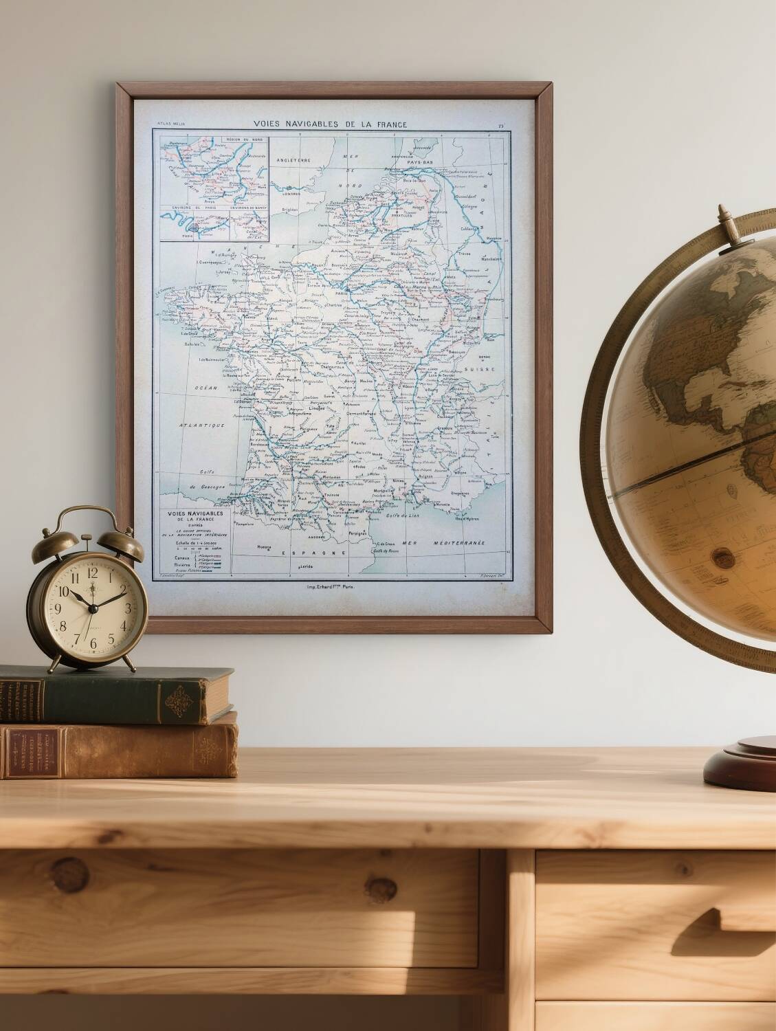 Carte des voies navigables de France, originale imprimée en 1896.