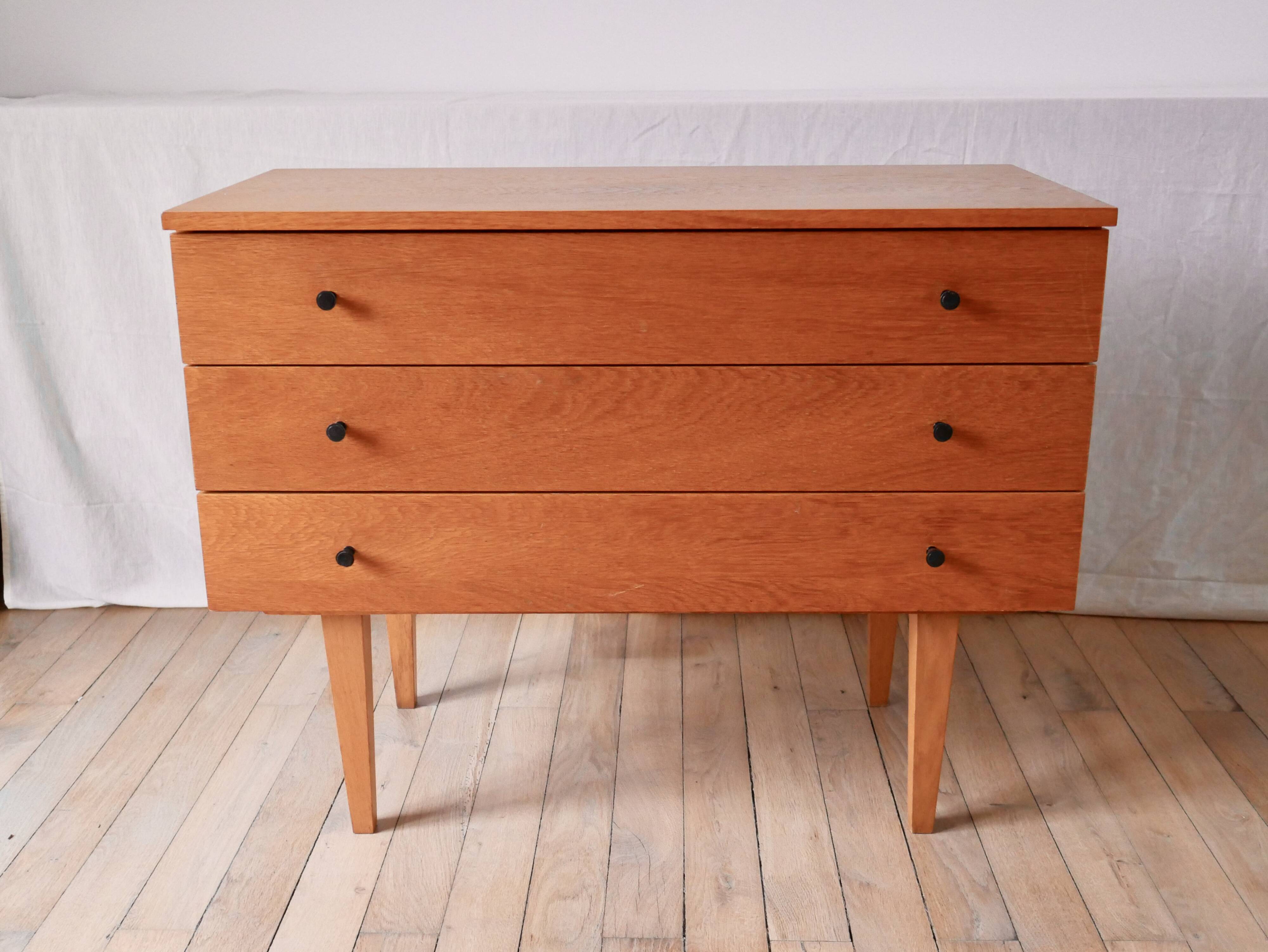 Scandinavian designer chest of drawers in blond oak Mid-Century Circa 1950