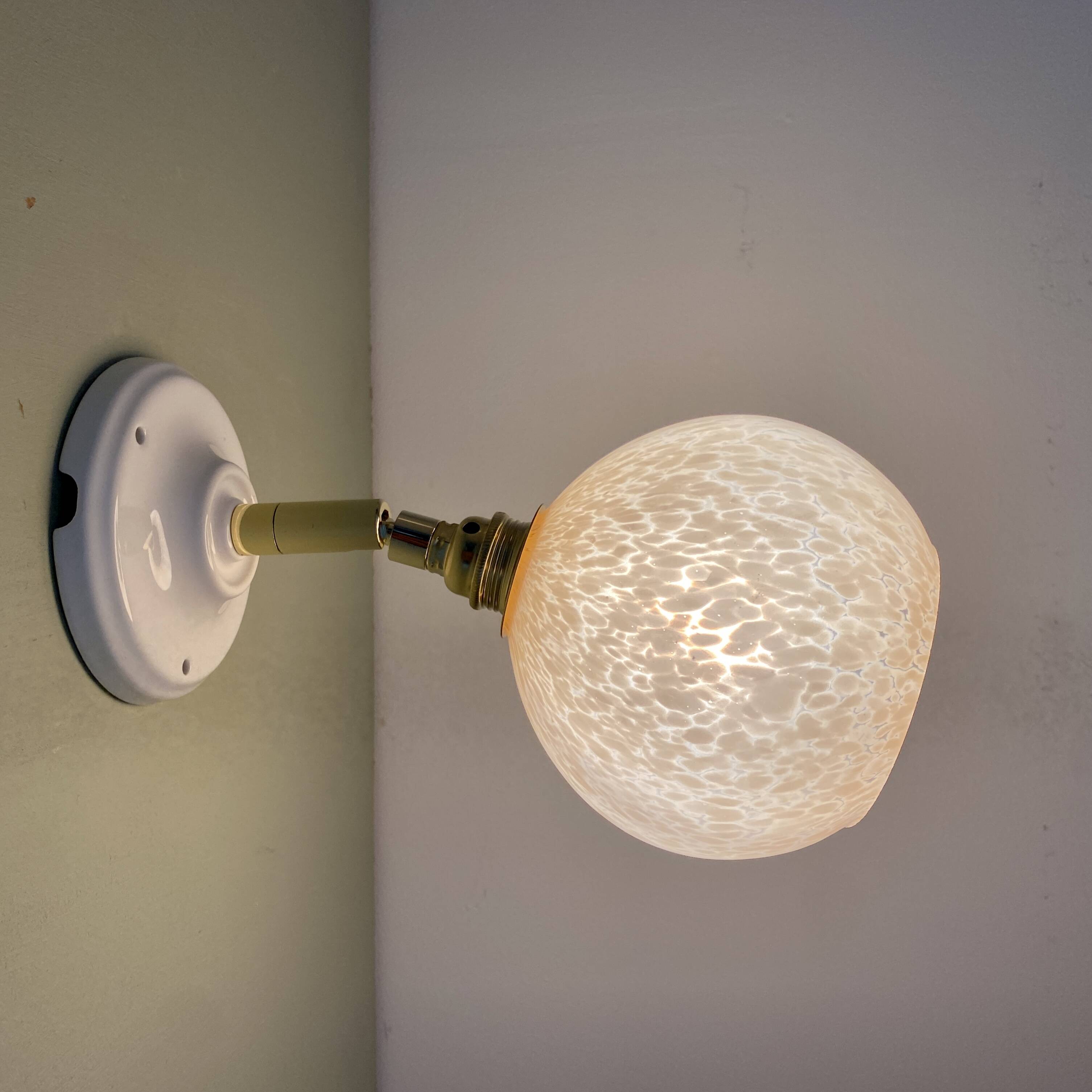 Vintage pink Clichy glass globe wall light