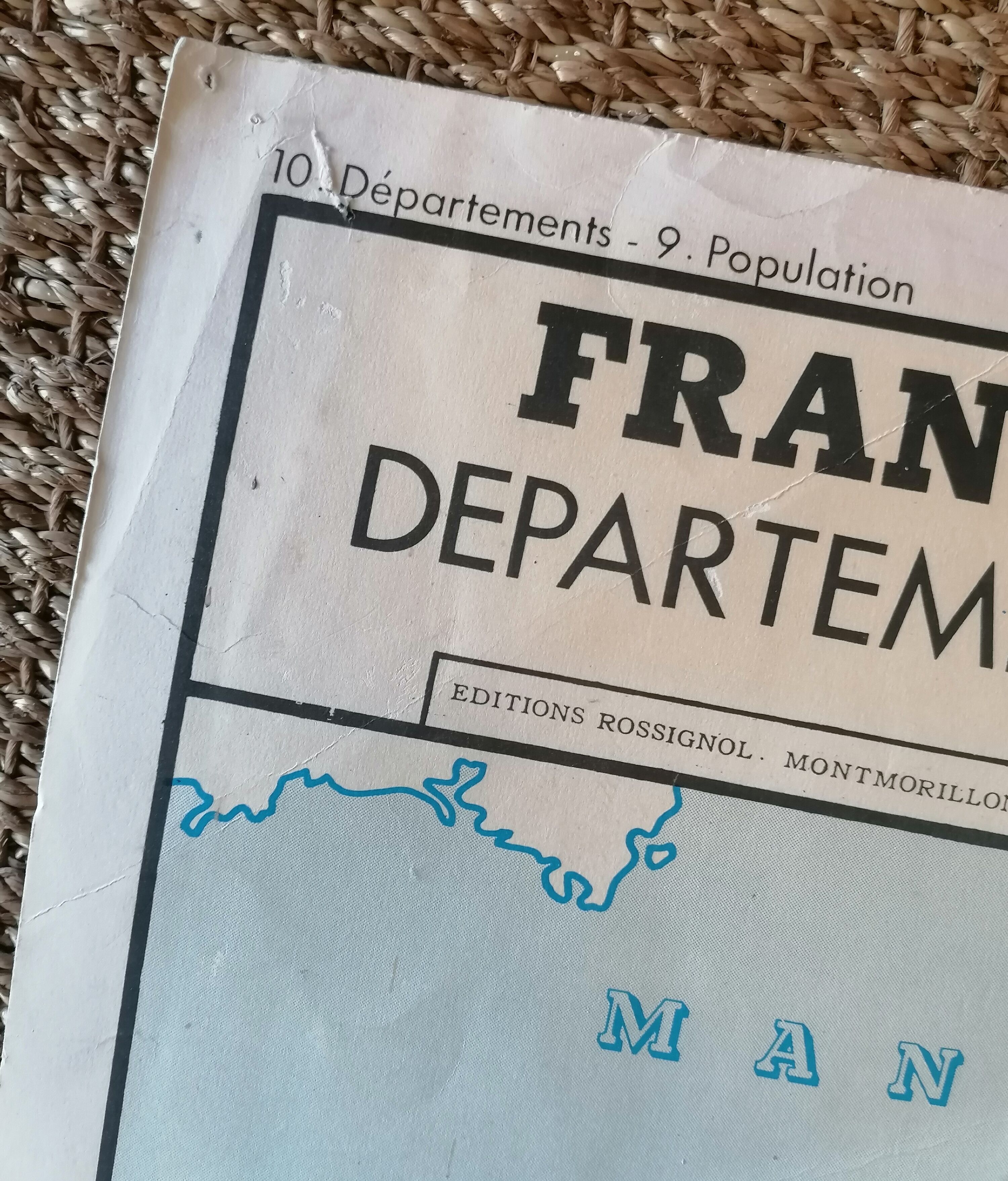Old Rossignol Scolaire poster: La France - Départements et Population.