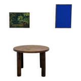 Table ronde moderniste chêne massif, piètement cylindrique pin, DLG Perrian