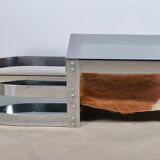 Table basse acier verre et peau de vache