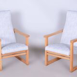 Pair of Restored Mid-Century Armchairs, Beech, New Upholstery, Czech, 1960s