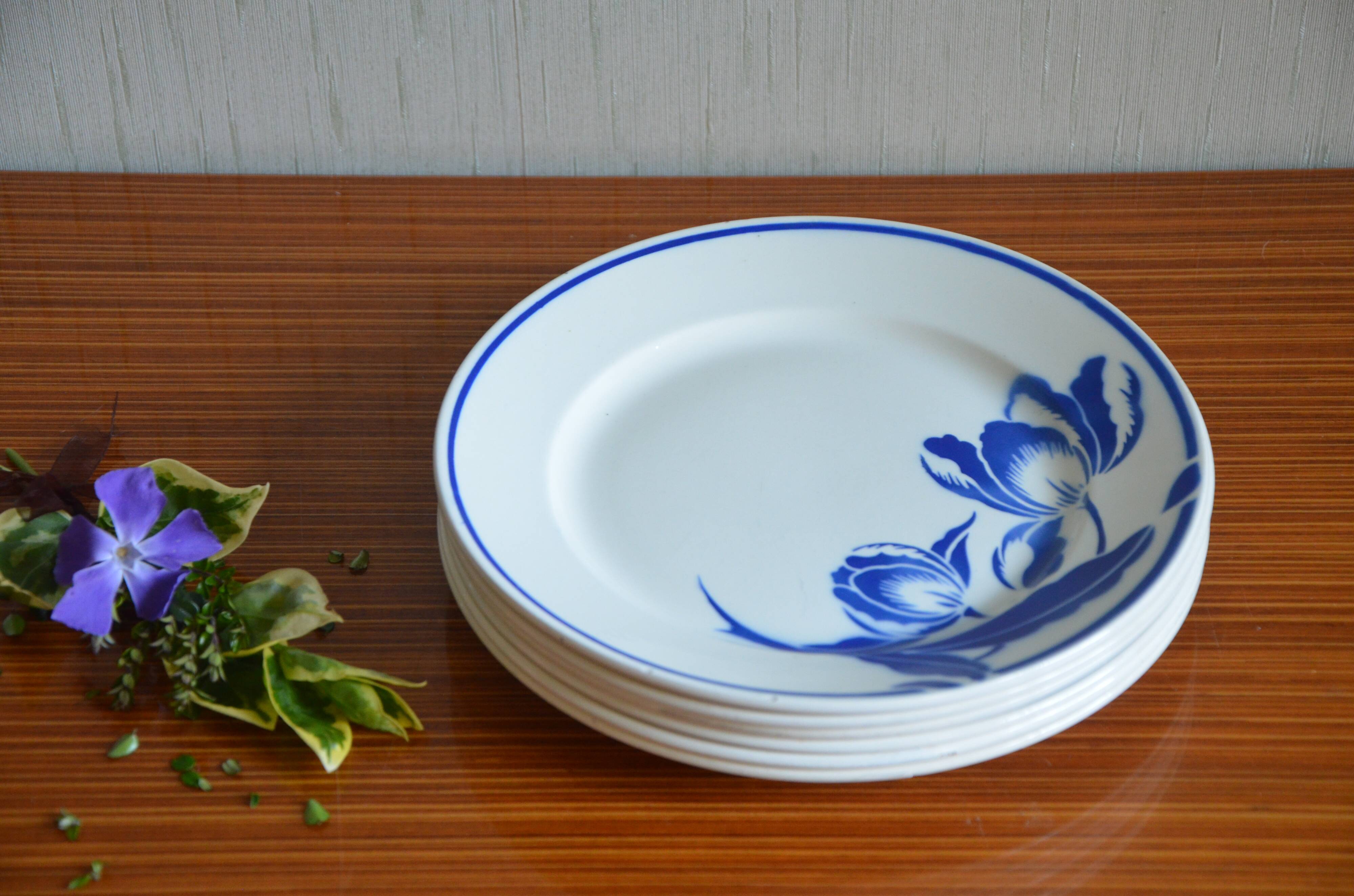 Lot de 6 assiettes Badonviller tulipes bleues