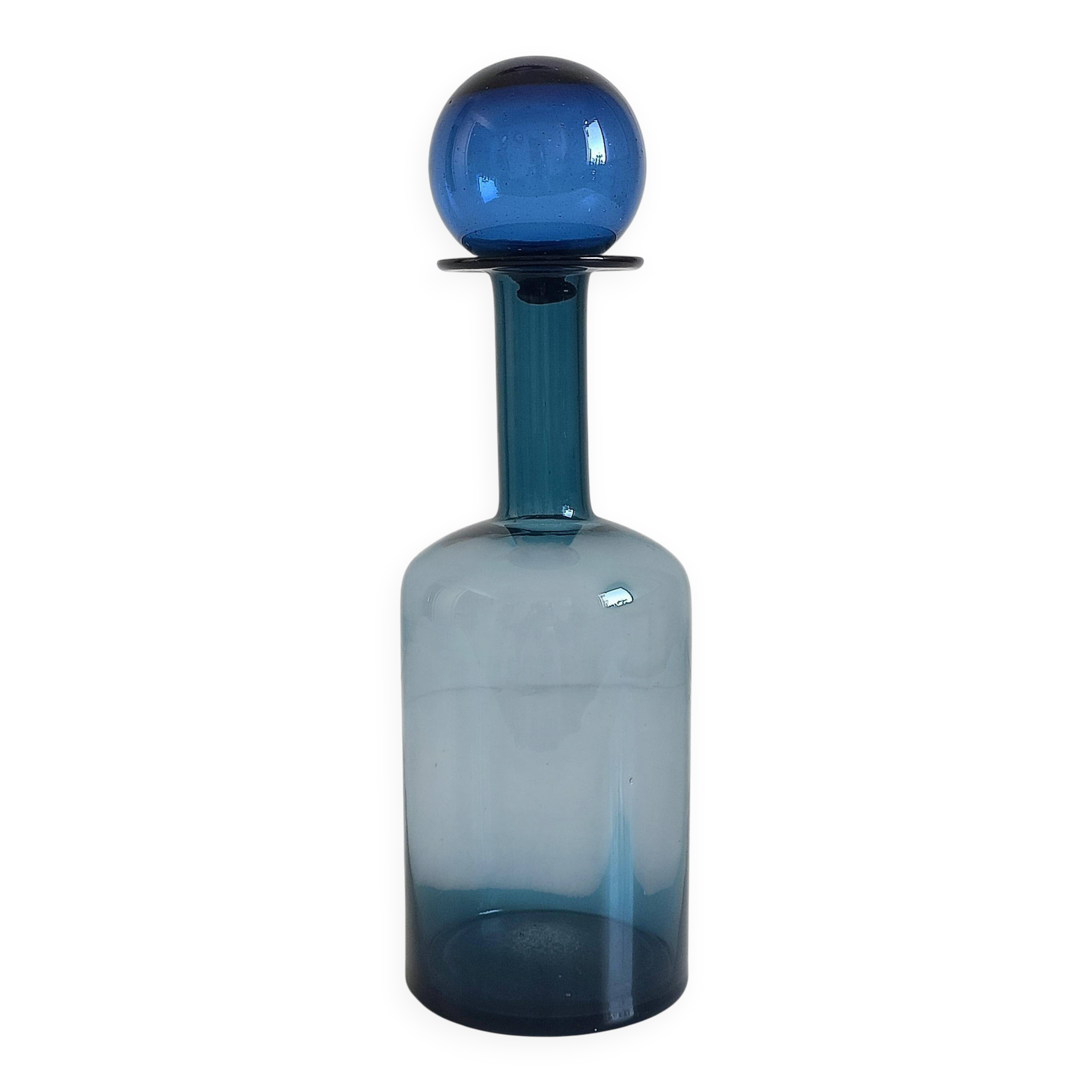 Scandinavia Modern Otto Bauer for Holmegaard Blue Glass Bottle Decanter
