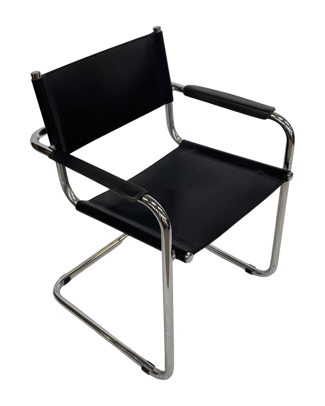Set of 6 bauhaus cantilever chairs black leather and chrome design