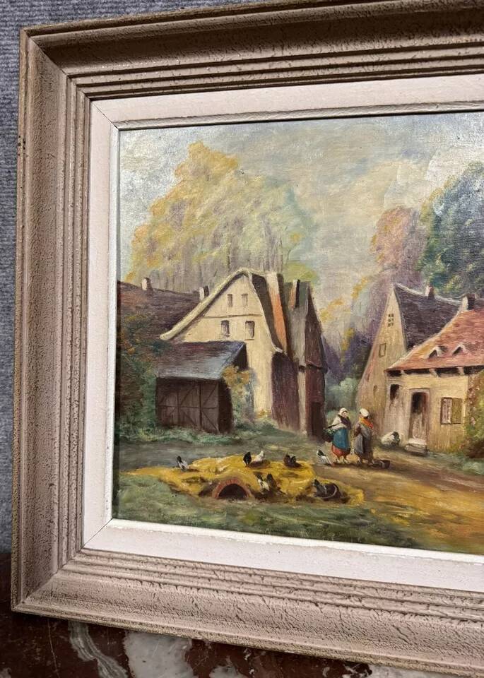 P. Guivalot: Oil painting on canvas, lively rural landscape, signed and dated 1956