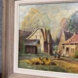 P. Guivalot: Oil painting on canvas, lively rural landscape, signed and dated 1956