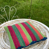 Turkish kilim cushion with stripes green red orange and blue 50x50cm