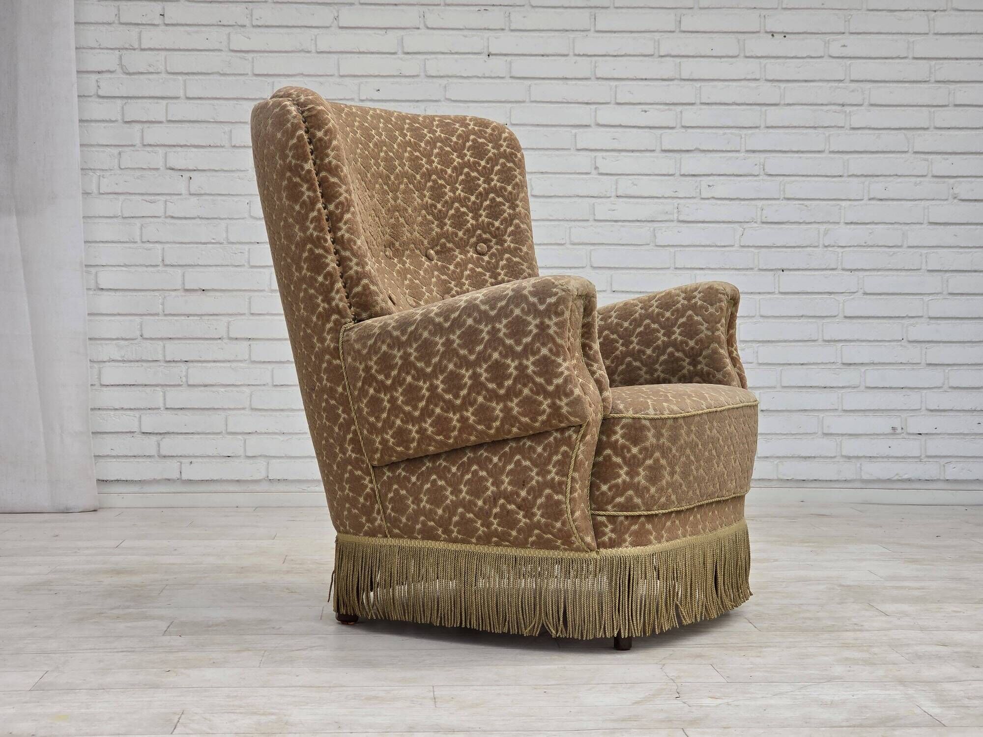 1960s, Danish armchair, furniture velour, beech wood.