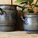2 anciens Betschdorf, pots à sel alsaciens en grés avec oreilles