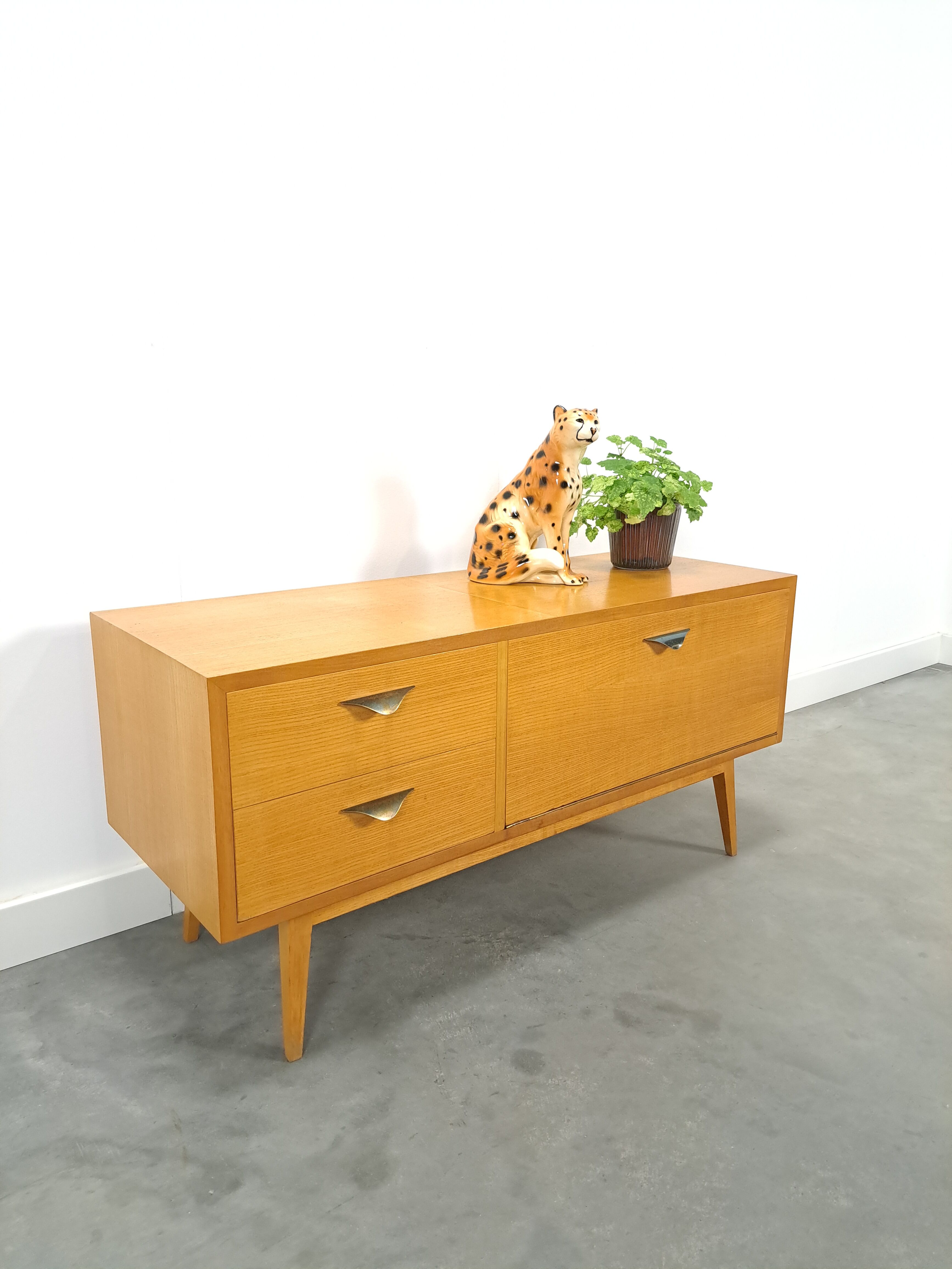 TV cabinet veneer vintage with drawers and brass