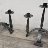 Pair of wrought iron candlesticks