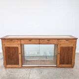 Double-sided counter in wood and pink marble (233 cm)