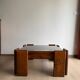 Square coffee table in solid wood and smoked glass – 70s