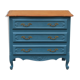 Commode ancienne rénovée bleu – plateau bois – 3 tiroirs