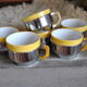 Series of 6 ceramic and stainless steel cups - 70s - Vintage