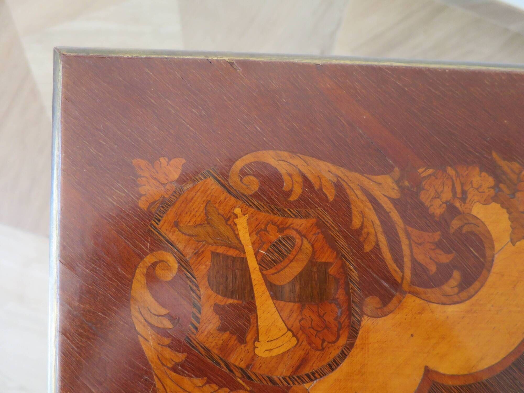 Rare - portfolio game table in marquetry and decorative bronze - Louis XVI style - Early 1900