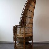 Vintage Emmanuelle de Kok armchair in wicker and bamboo 1970