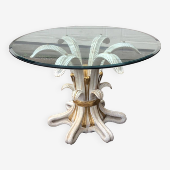 Magnifique table ronde bois et verre art déco