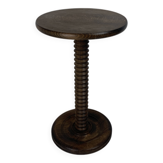 Table d'appoint brutaliste en bois tourné avec pressoir à vin dans le style de Charles Dudouyt