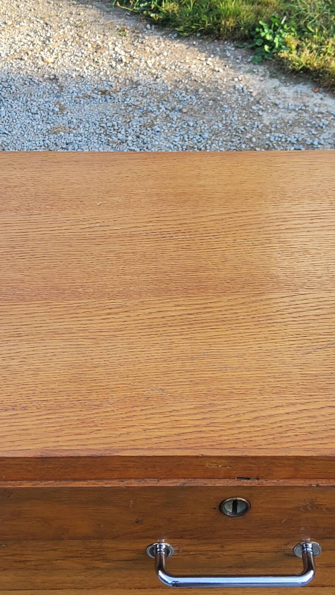 Curtained filing cabinet in golden blond oak 2 columns from the 1950s