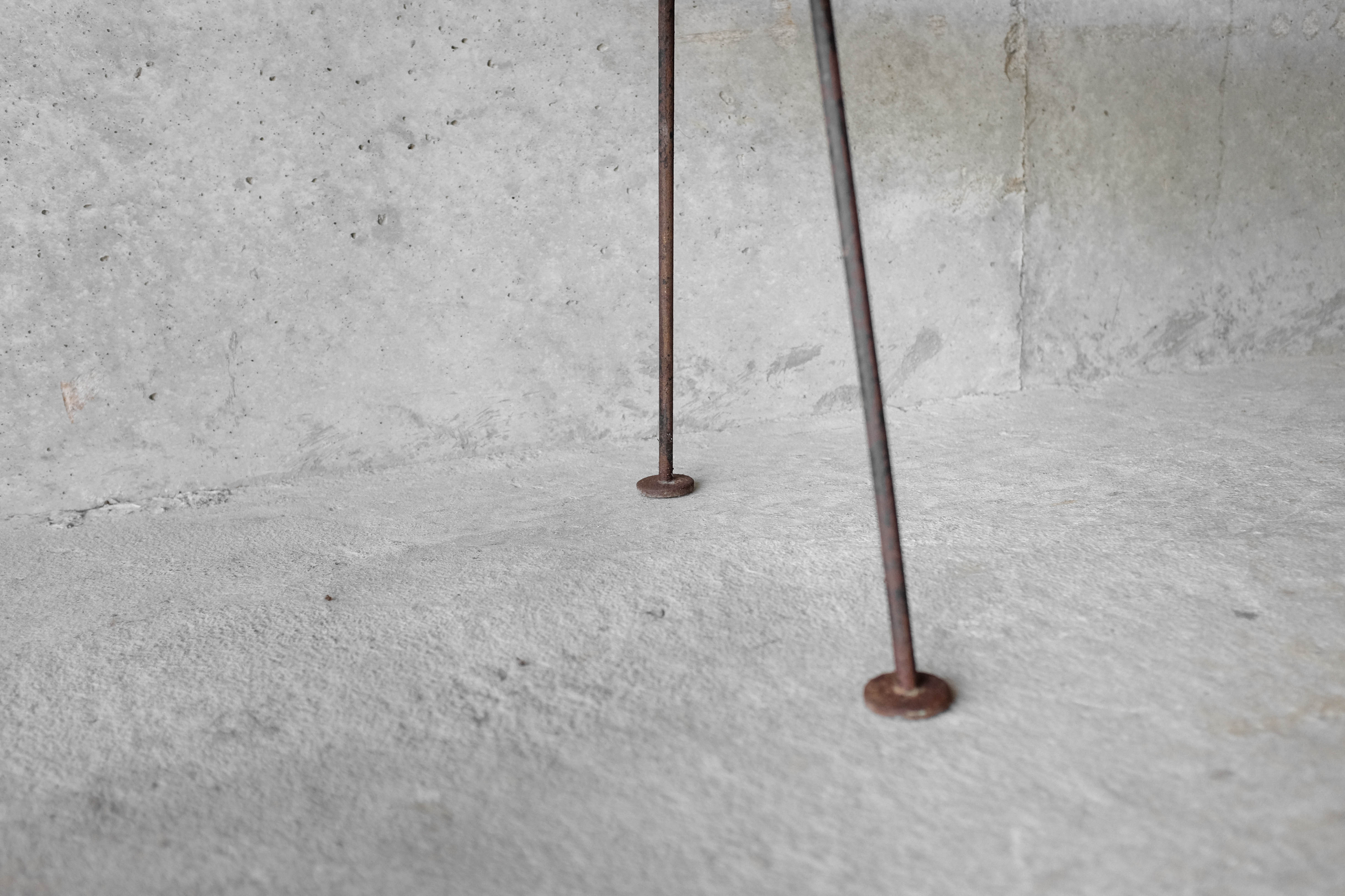 Stool with minimalist wood and metal slats
