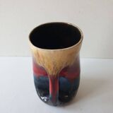 Vase vintage en céramique jaune, rouge et bleue