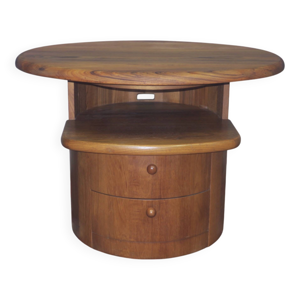 Table basse ovale en teck massif avec plateau pivotant par Silkeborg, Danemark, années 1960.