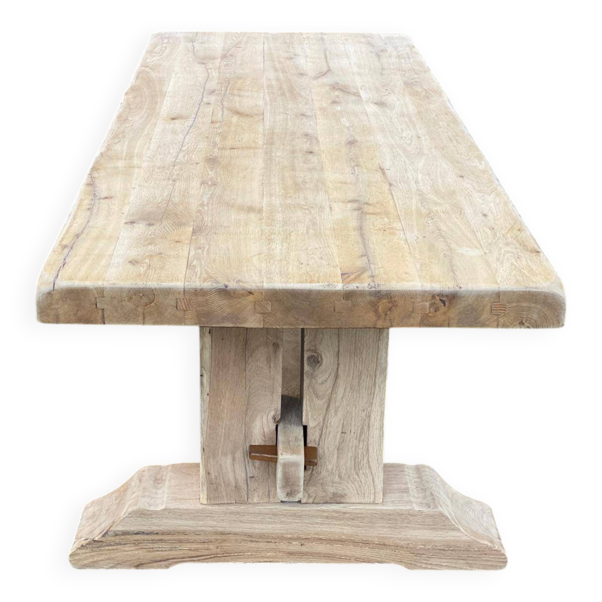 Restored 19th-century monastery dining table in solid oak, 220cm