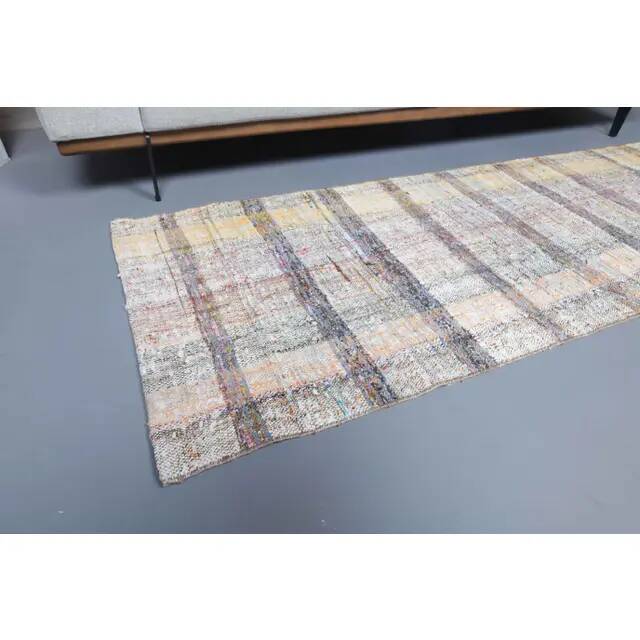 Vintage Turkish Hand-Knotted Wool Cotton White Kilim Runner Rug 75x208