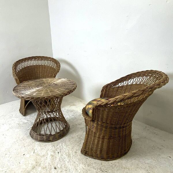 Salon en rotin vintage 70's