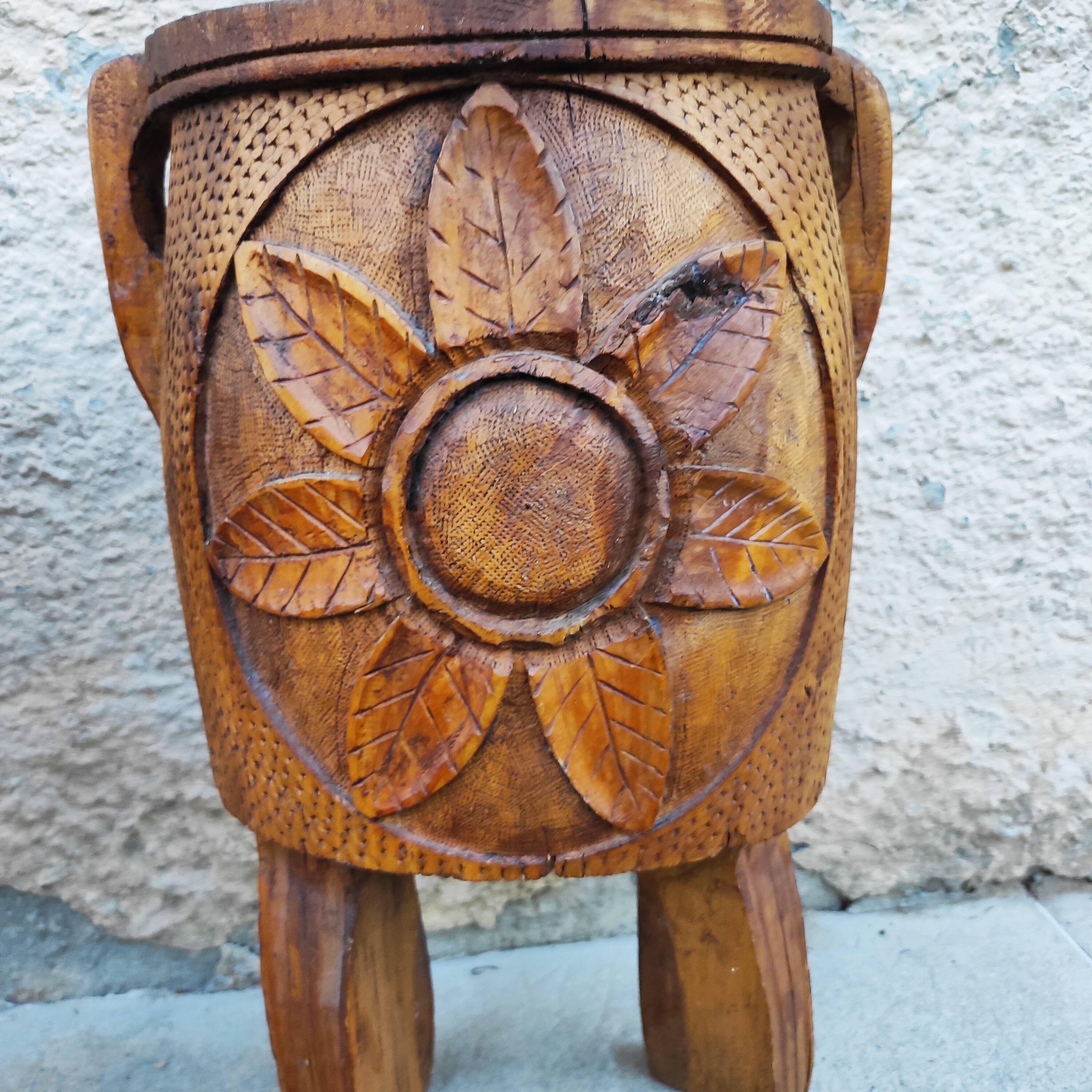 Pair of antique brutalist planters, Savoyard folk art