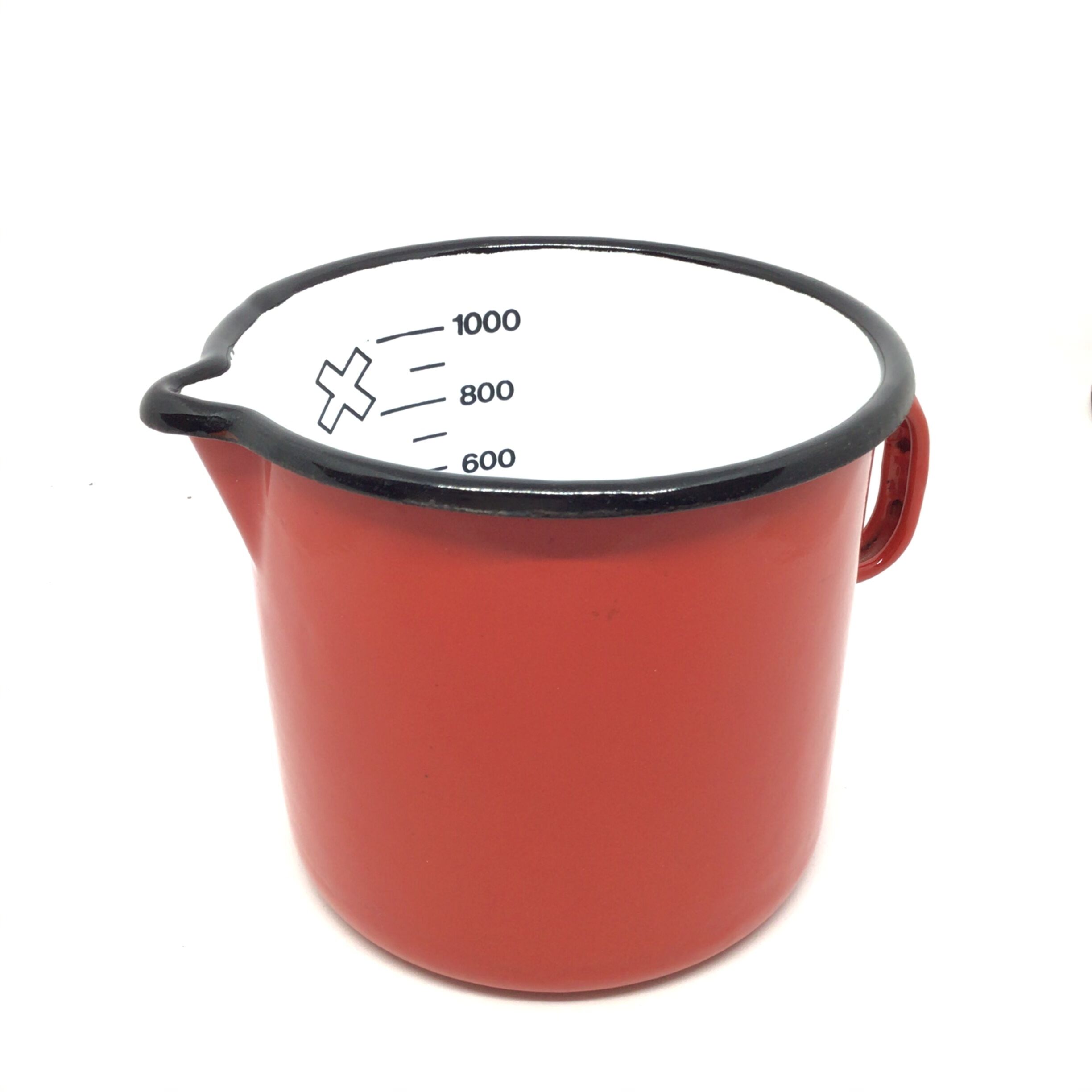 Red pitcher in enamelled metal