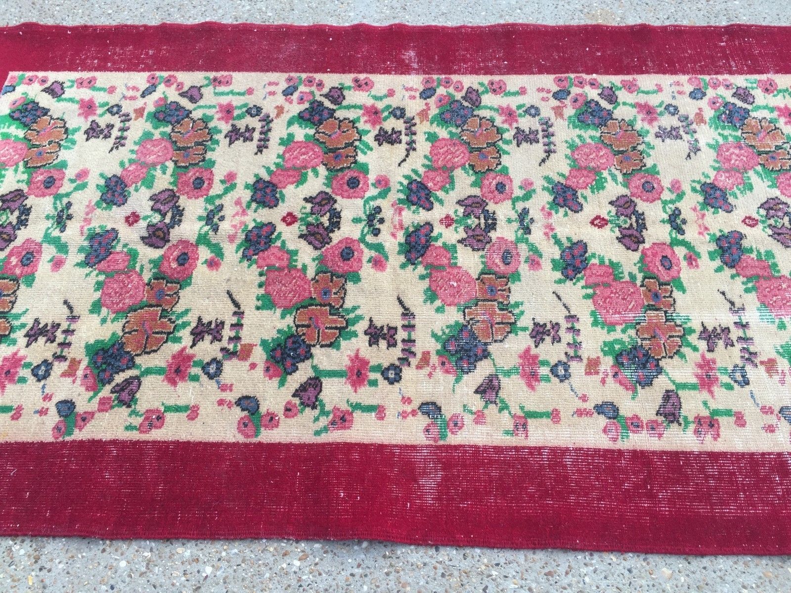 Old tribal handmade distressed persian wool rug country house chic turkish 192x108cm