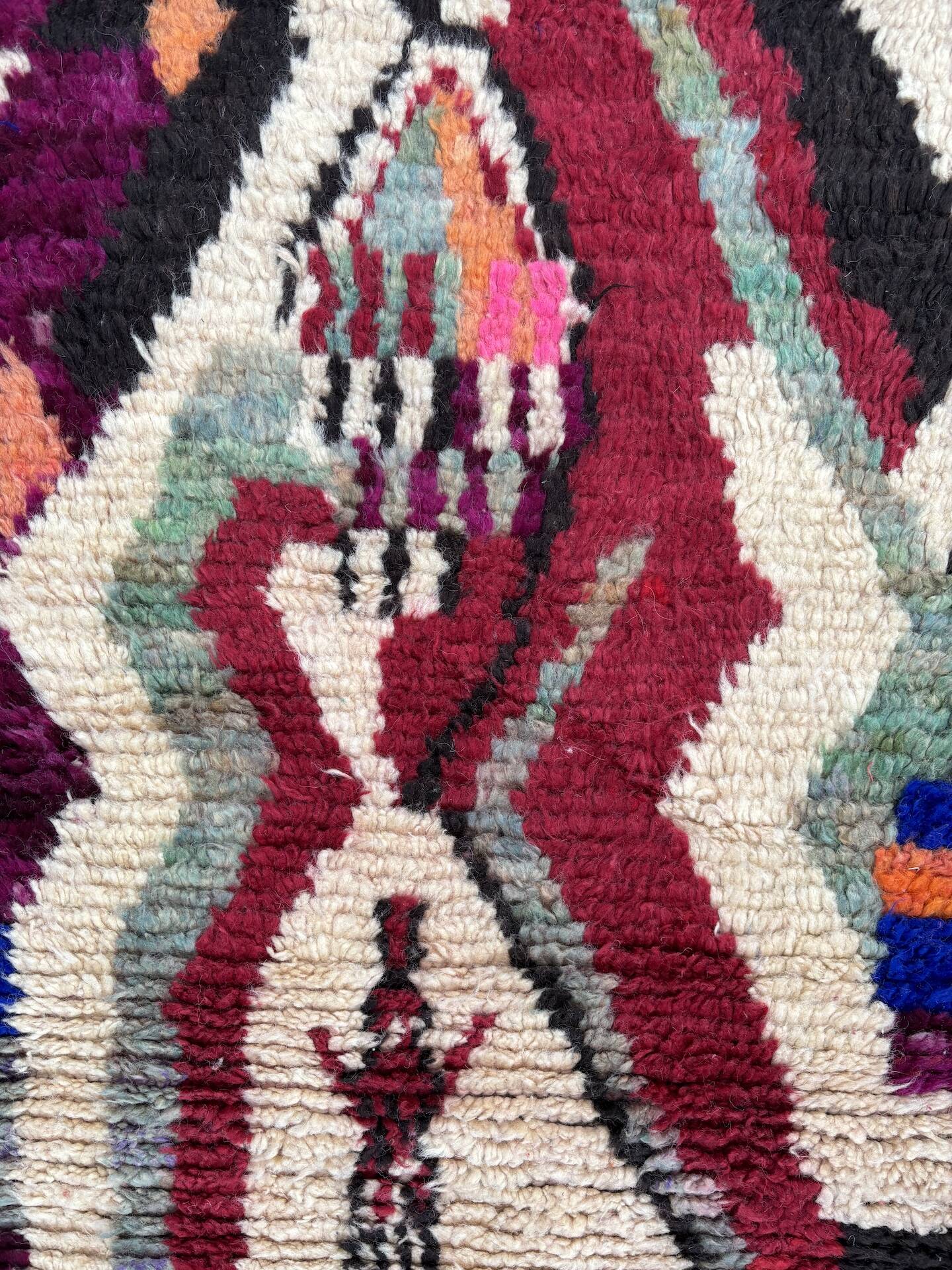 Berber Boujad multicolored wool hallway rug 70x360 cm