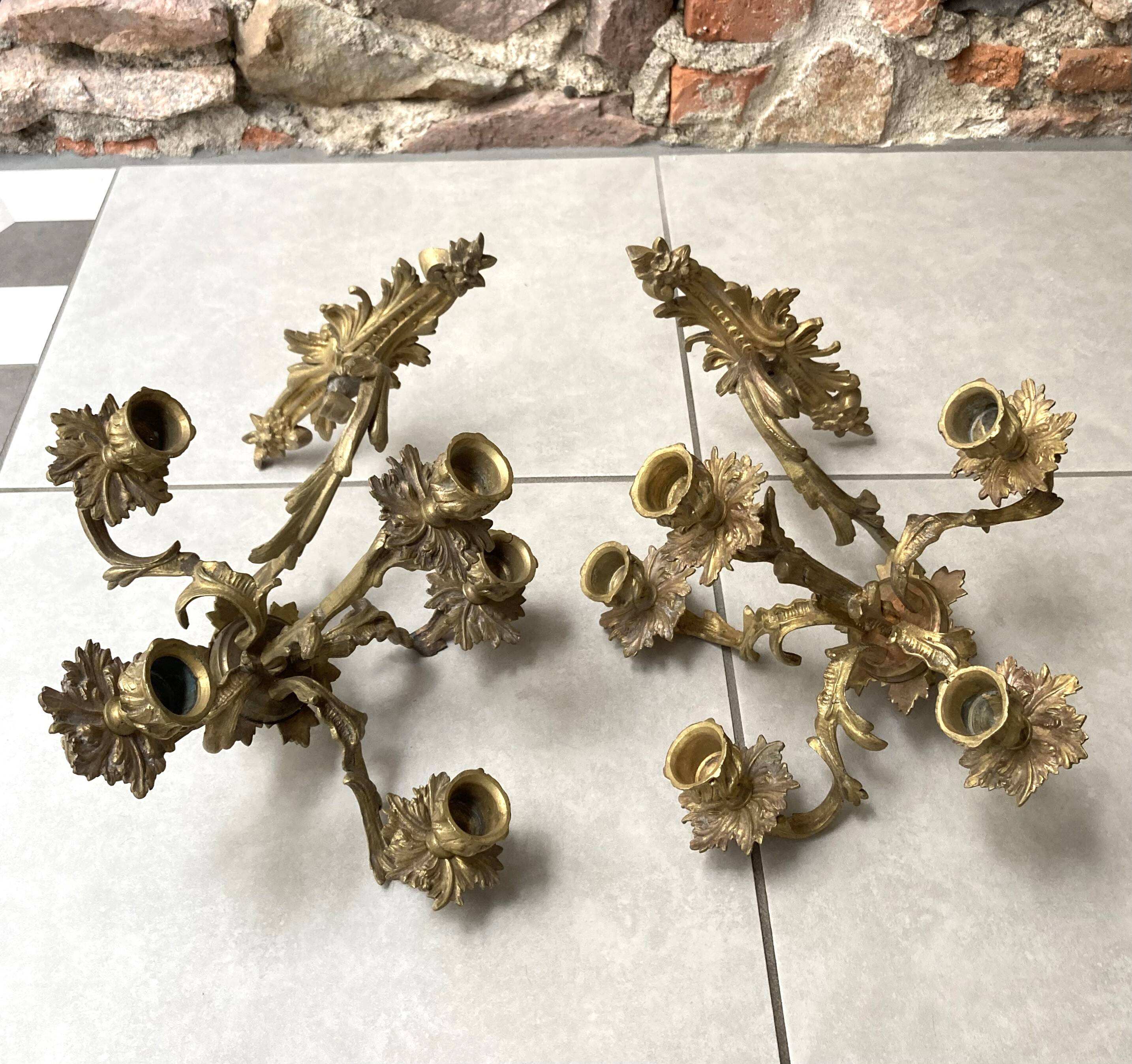 Pair of 5-light gold wall candlesticks