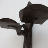 Series of 3 brutalist double wall candle holders in wrought iron beaten 40 years 50