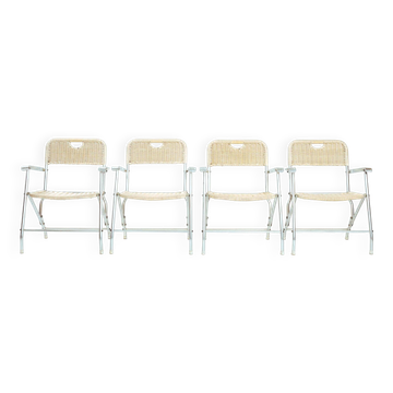 4 Mid-Century Tossa Wicker Folding Garden Chairs by Hilbrant, Italy, 1960s
