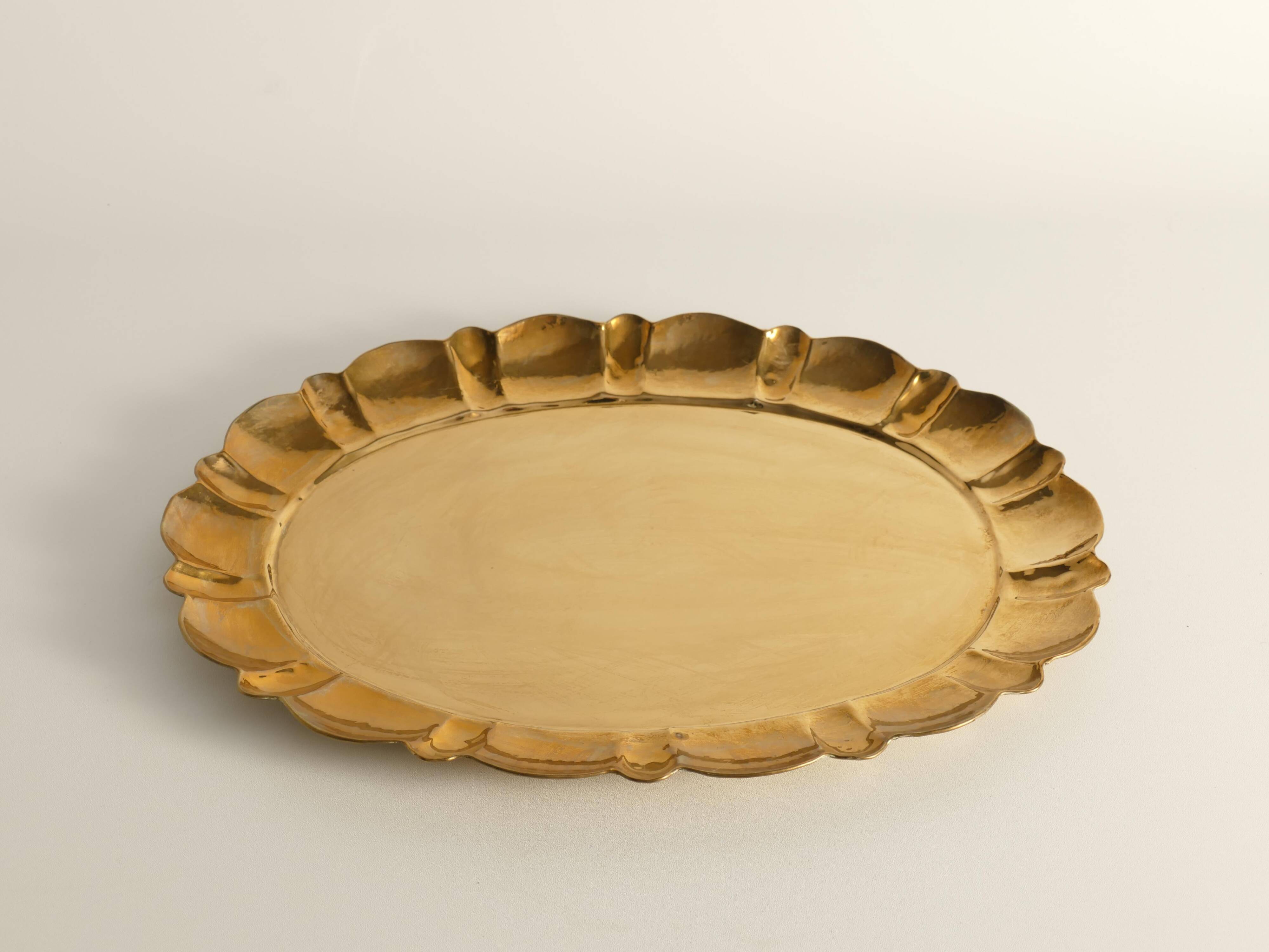 Hollywood Regency Large Oval Brass Tray by Firma Lars Holmström, Sweden 1940's