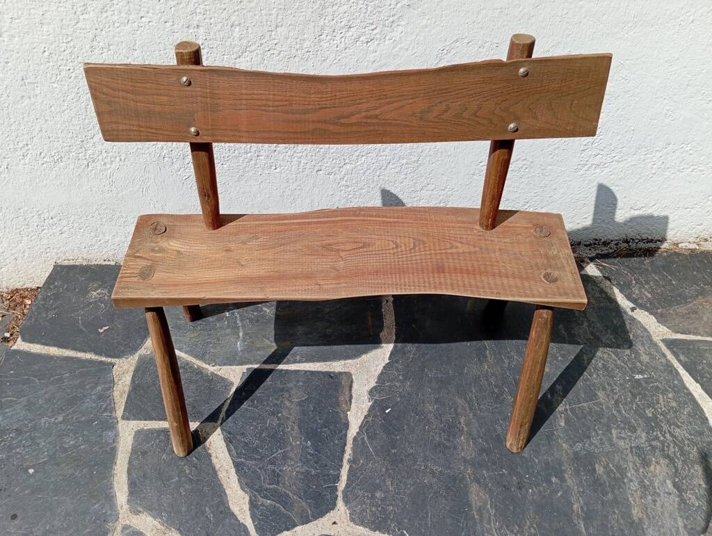 Small brutalist children's bench in elm and oak